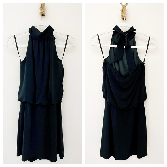 WHBM Black High Neck Halter Tiered Mini Dress - Picture 3 of 9